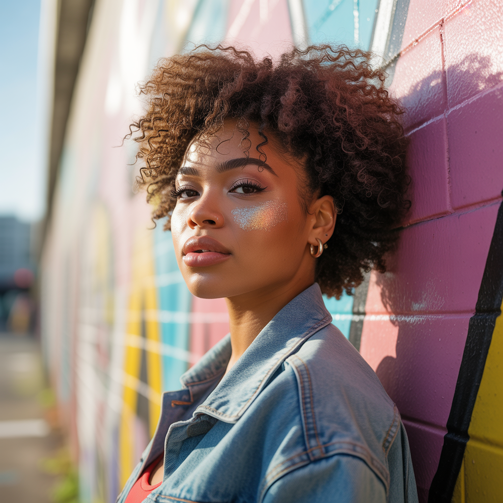 25 Stunning Christmas Hairstyles to Shine This Holiday 11 Afro Puff with Glitter Highlights