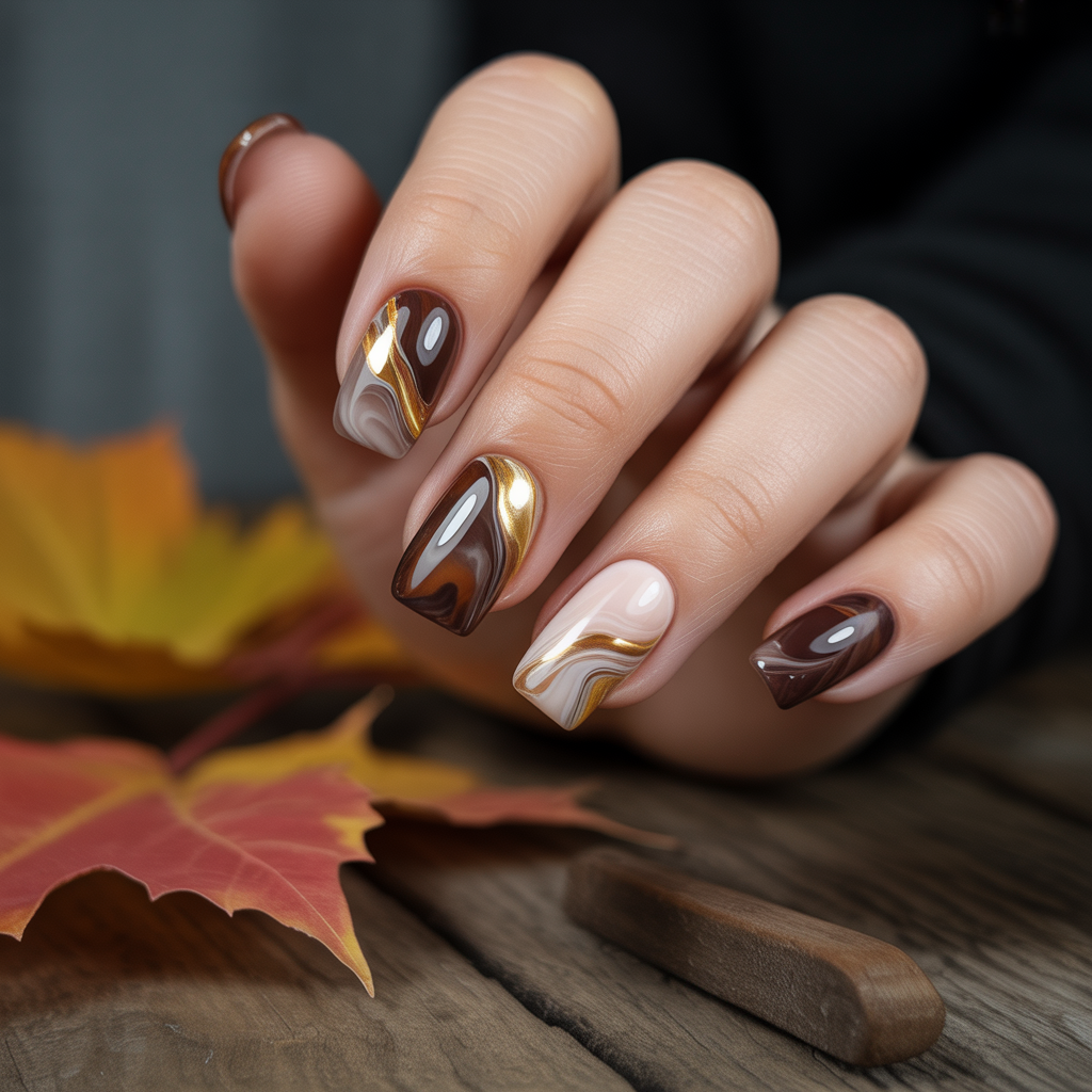 25 Best Cute Nails for Fall You’ll Want This Season 17 Autumn Marble Nails