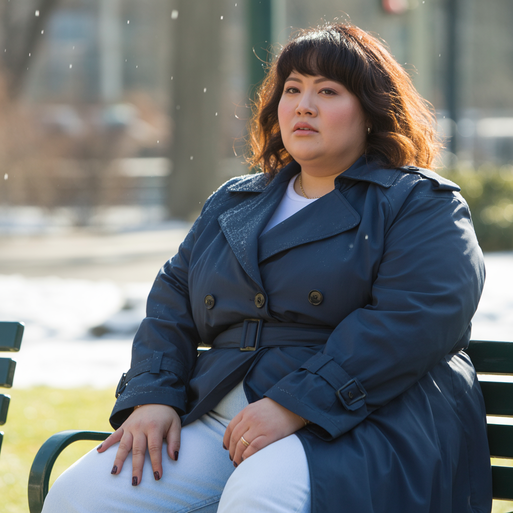 Belted trench coat over jeans