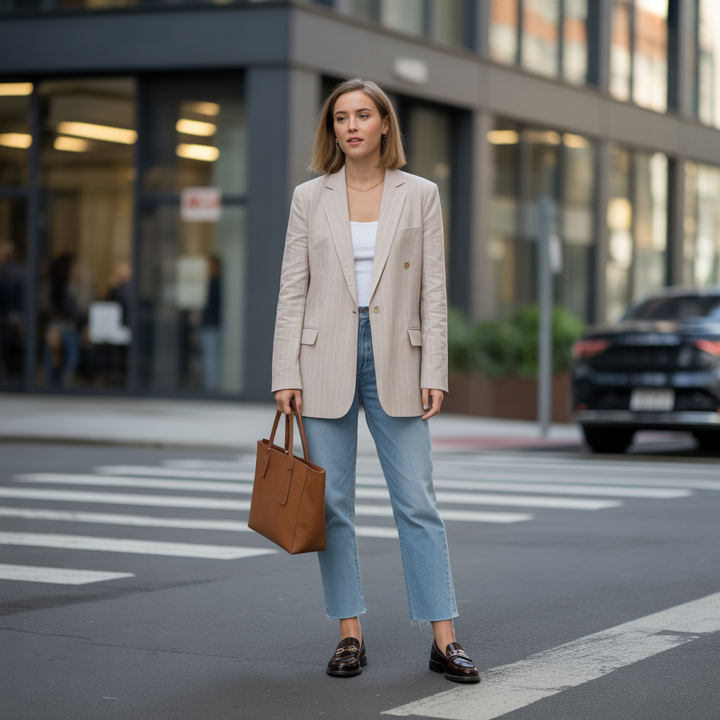 25 Trendy Ideas About Early Fall Outfits for Every Occasion 19 Blazer with Straight-Leg Jeans