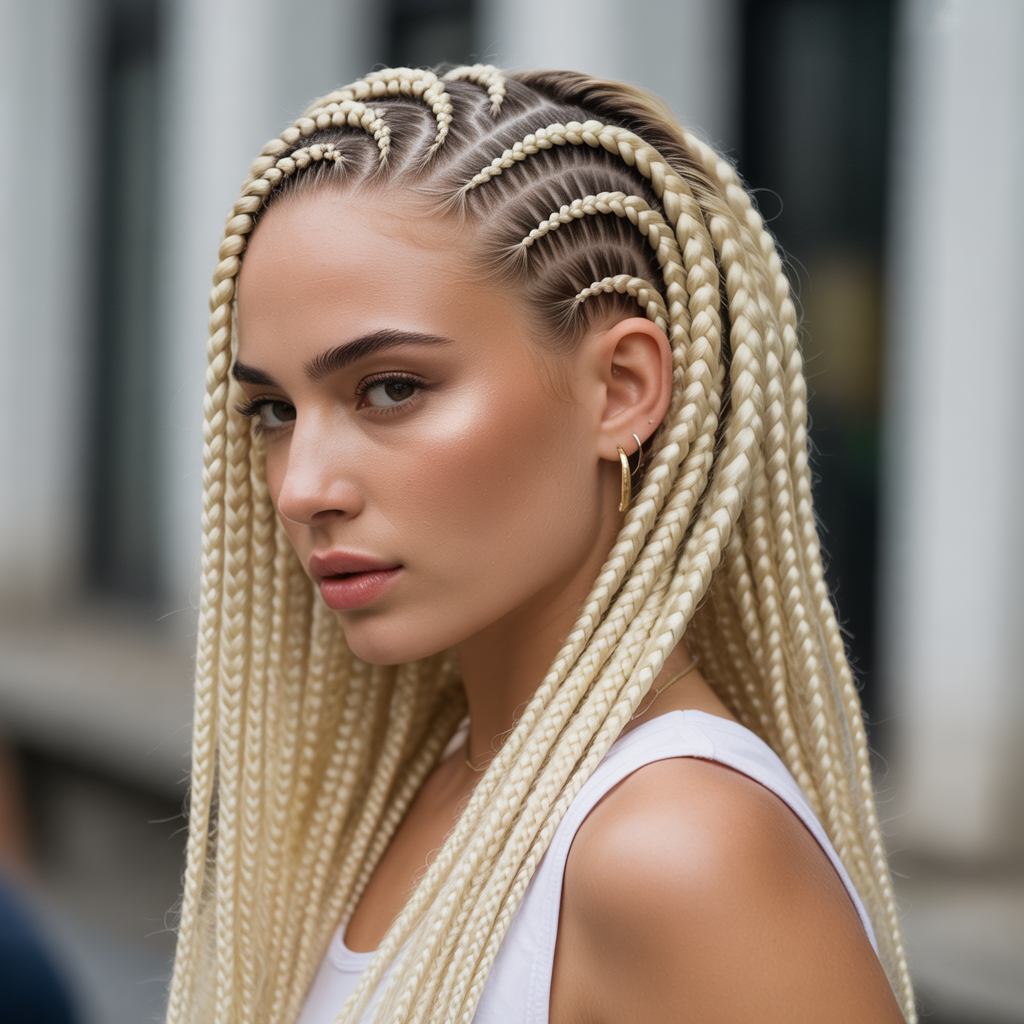 Blonde swirl cornrows