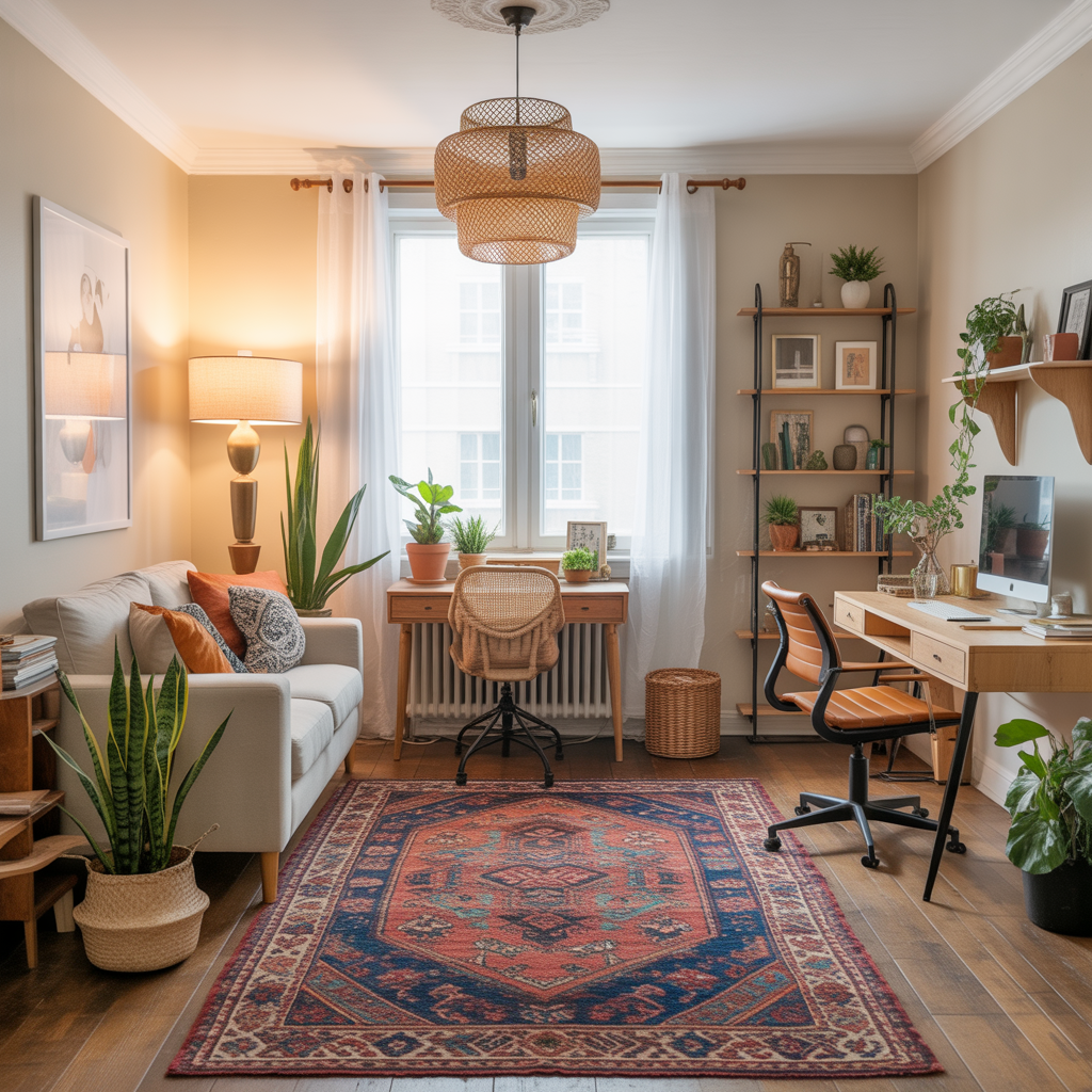25 Inspiring Living Room Office Ideas for Stylish Workspaces 16 Boho Living Room Office