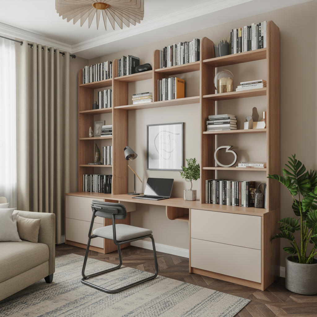 25 Inspiring Living Room Office Ideas for Stylish Workspaces 13 Bookshelf Desk Combo