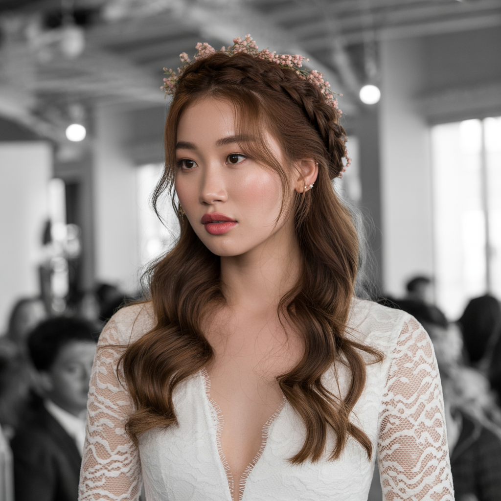 Braided Crown with Wavy Hair