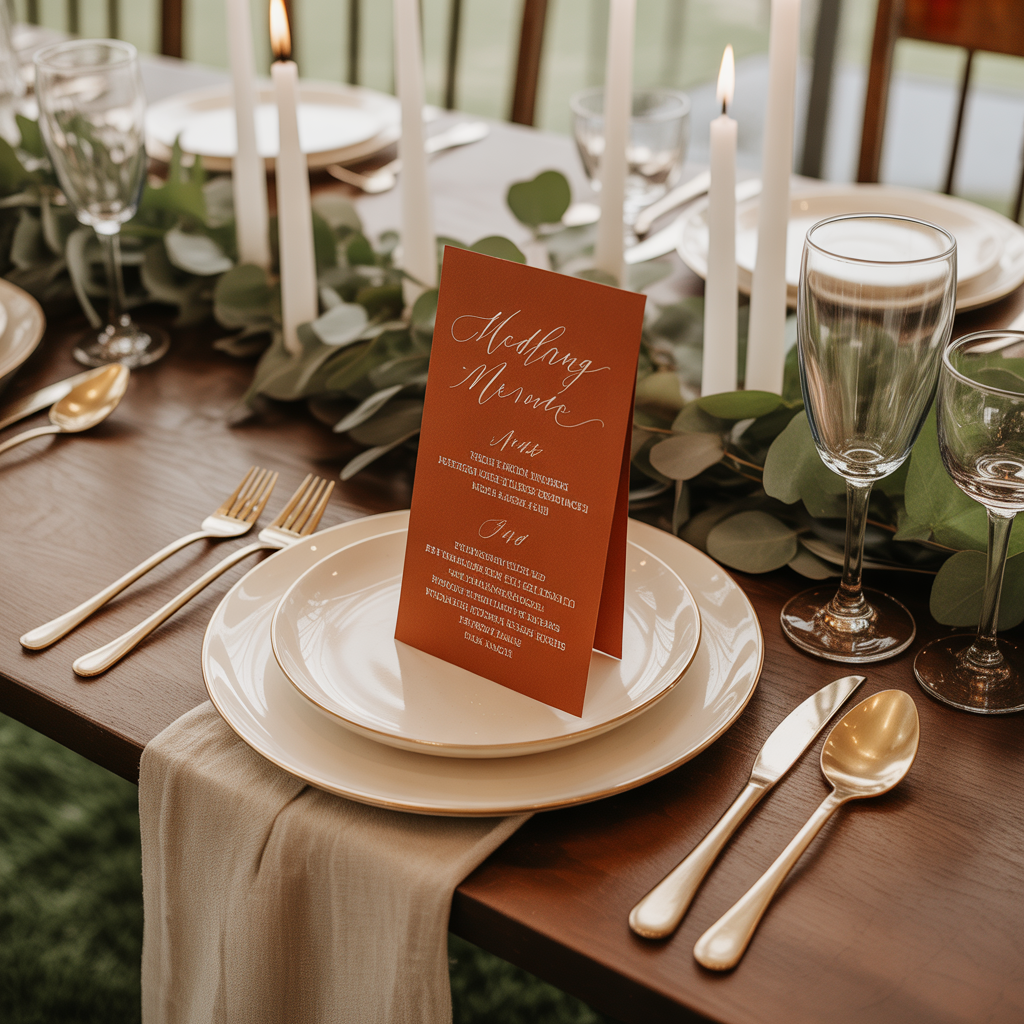22 Best Ideas for Burnt Orange Weddings Stylish Trends to Try 12 Burnt Orange Place Cards and Menus