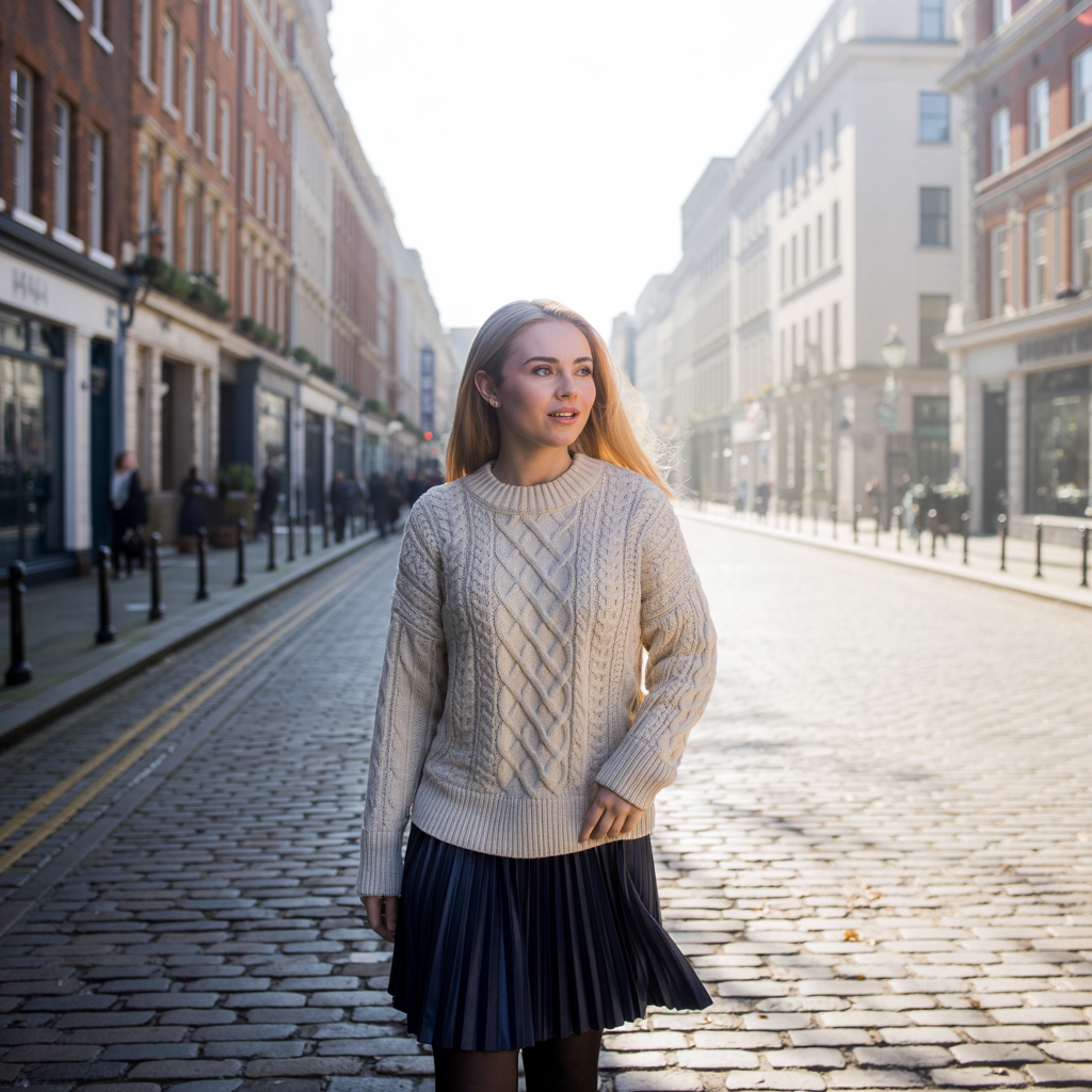 20 Chic and Comfortable Ideas About Fall Outfits for Women 10 Cable Knit Sweater with Pleated Skirt