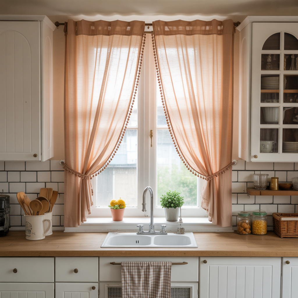 Café Curtains with Decorative Trim