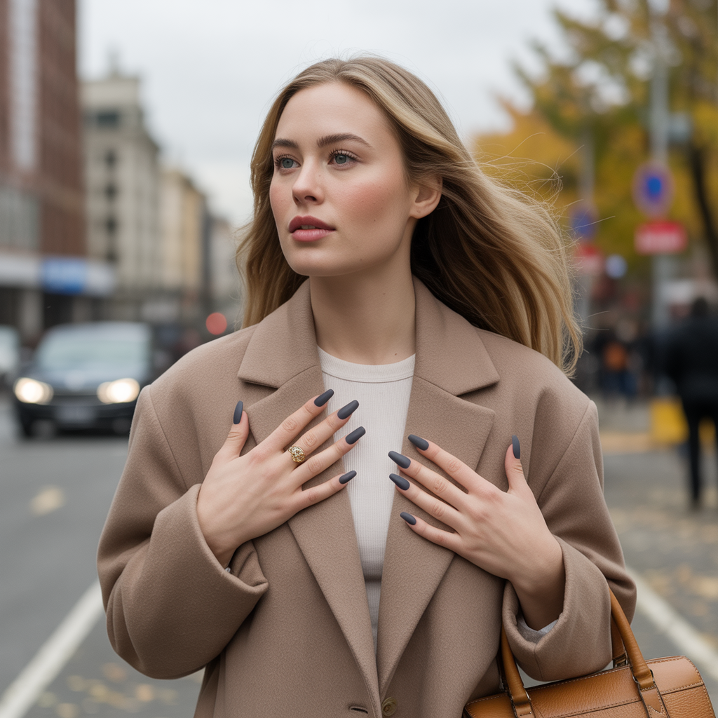 25 Trendy Dark Fall Nails Ideas You’ll Love This Autumn 7 Charcoal Gray