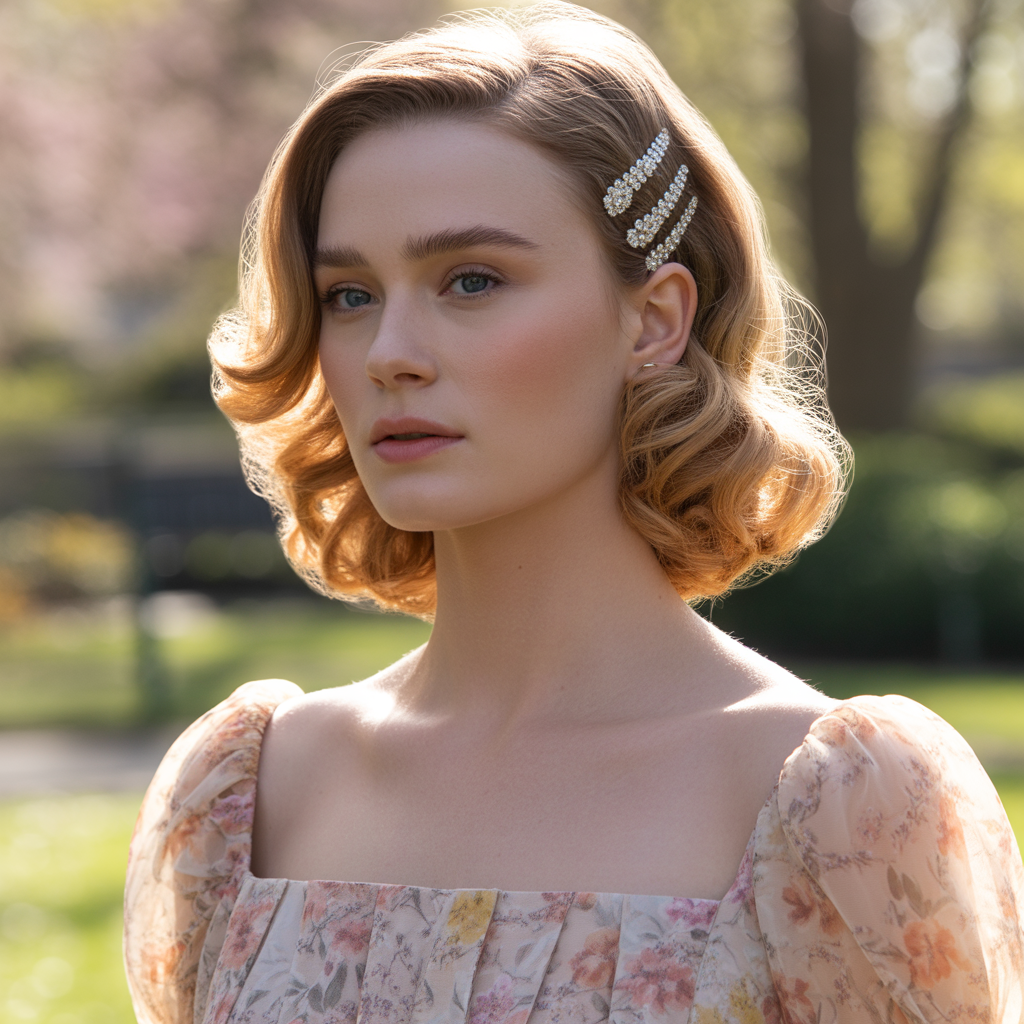 25 Stunning Christmas Hairstyles to Shine This Holiday 1 Classic Soft Waves with Sparkly Barrettes