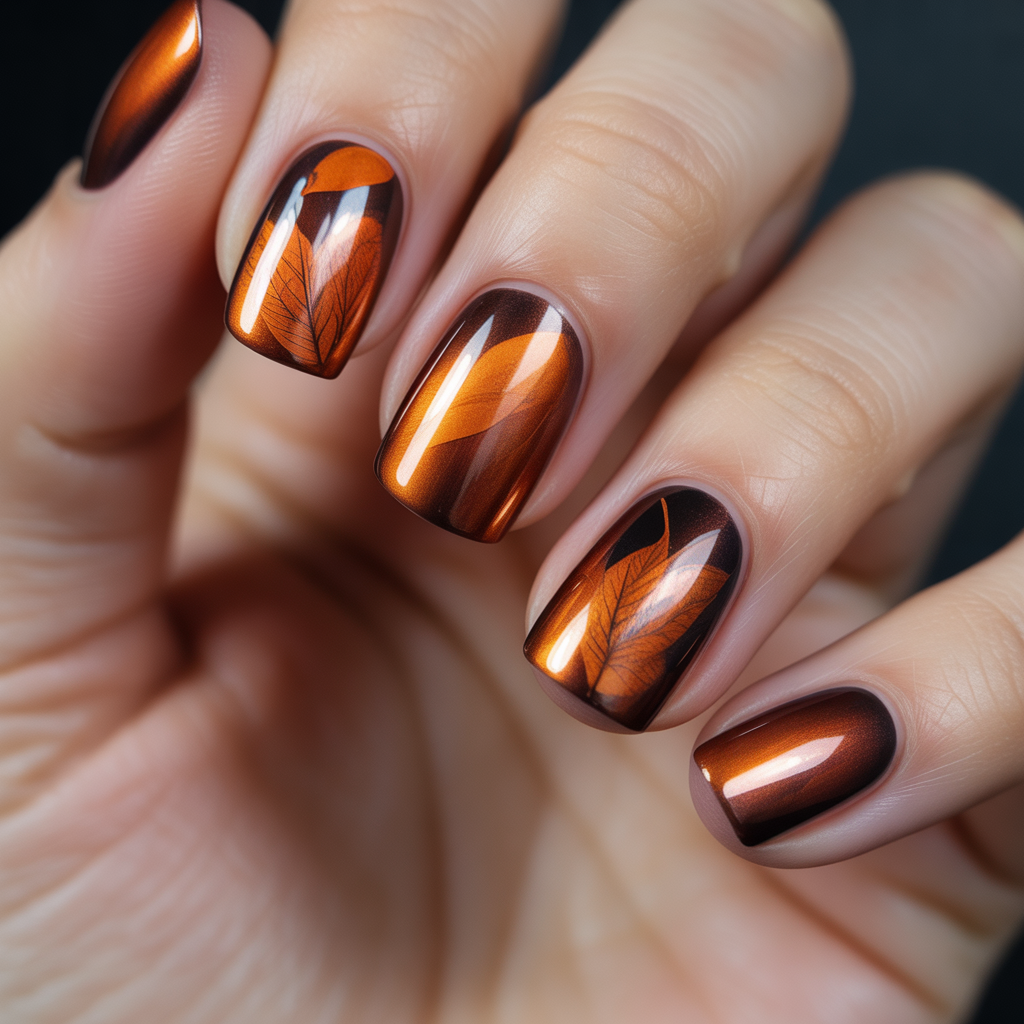 25 Best Cute Nails for Fall You’ll Want This Season 22 Copper Chrome Nails