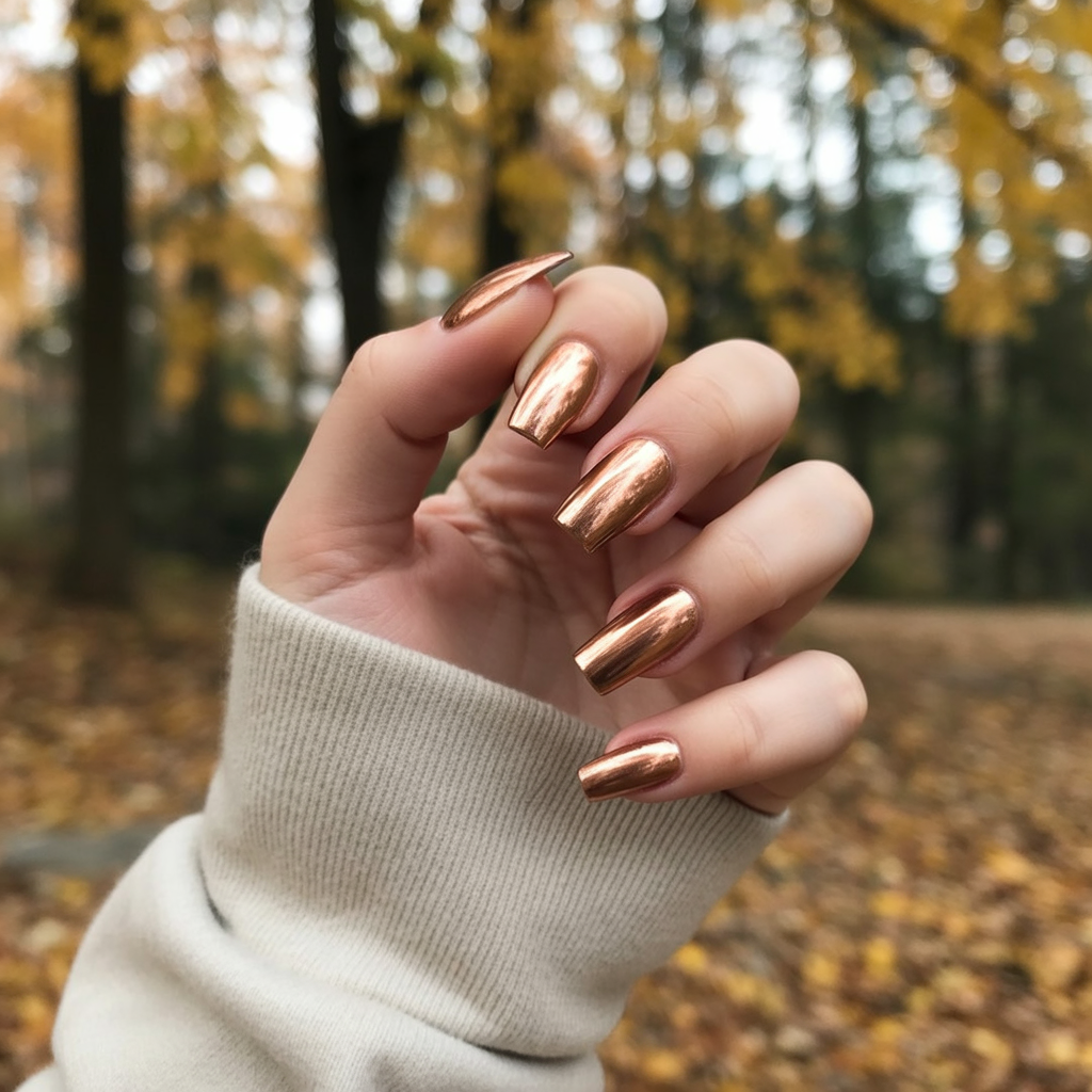 22 Best Fall Nails Trendy Designs for Autumn Vibes 15 Copper Metallics