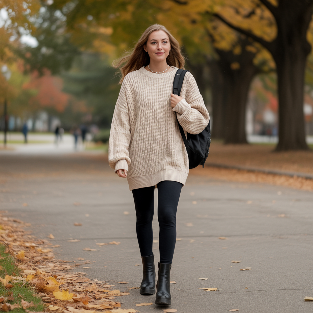 Stylish Fall Outfit Ideas for College Students to Try 1 Cozy oversized sweaters with leggings