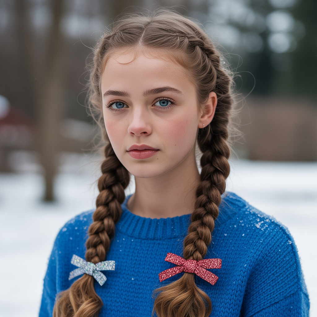 25 Stunning Christmas Hairstyles to Shine This Holiday 12 Double Braids with Festive Elastics