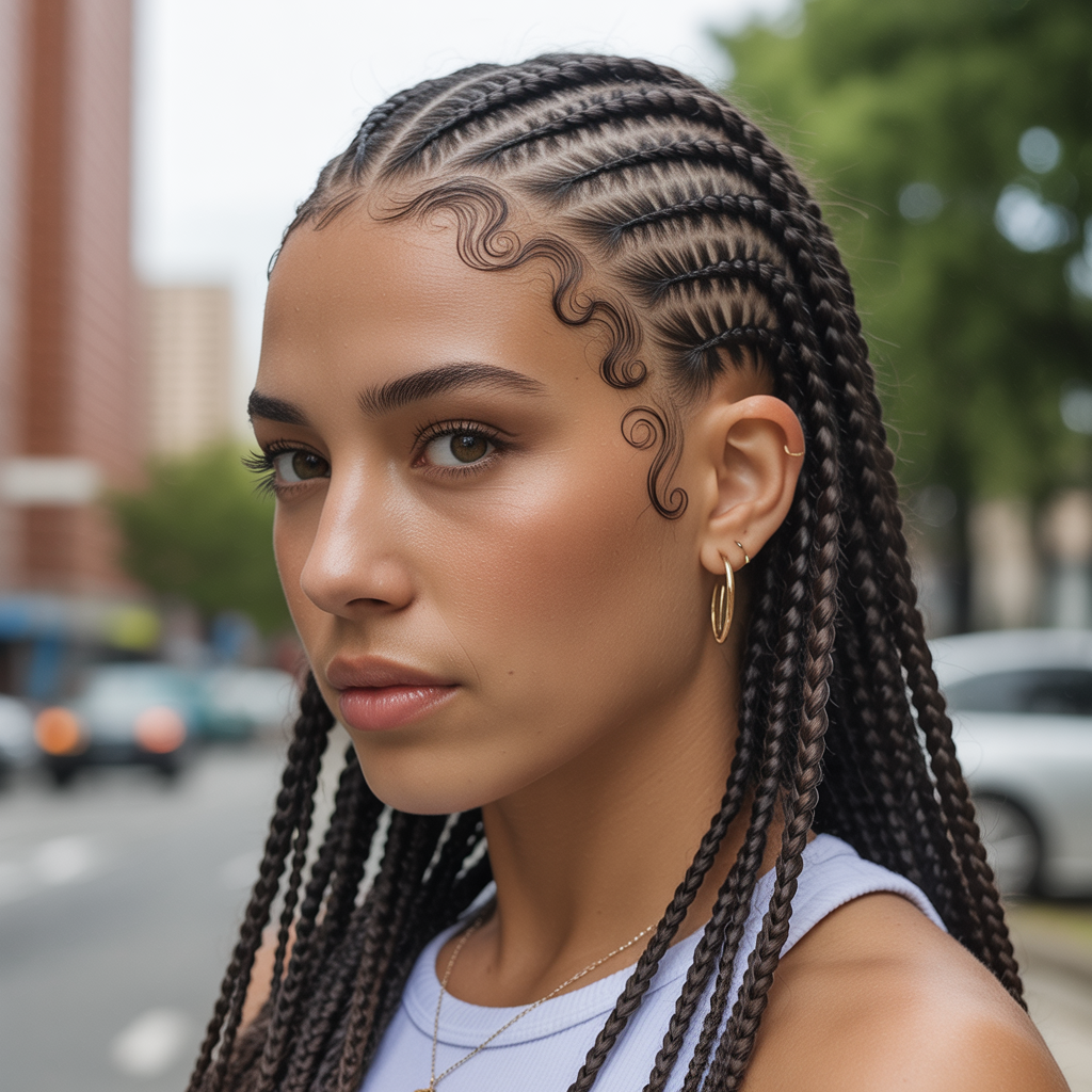 Everyday casual swirl cornrows