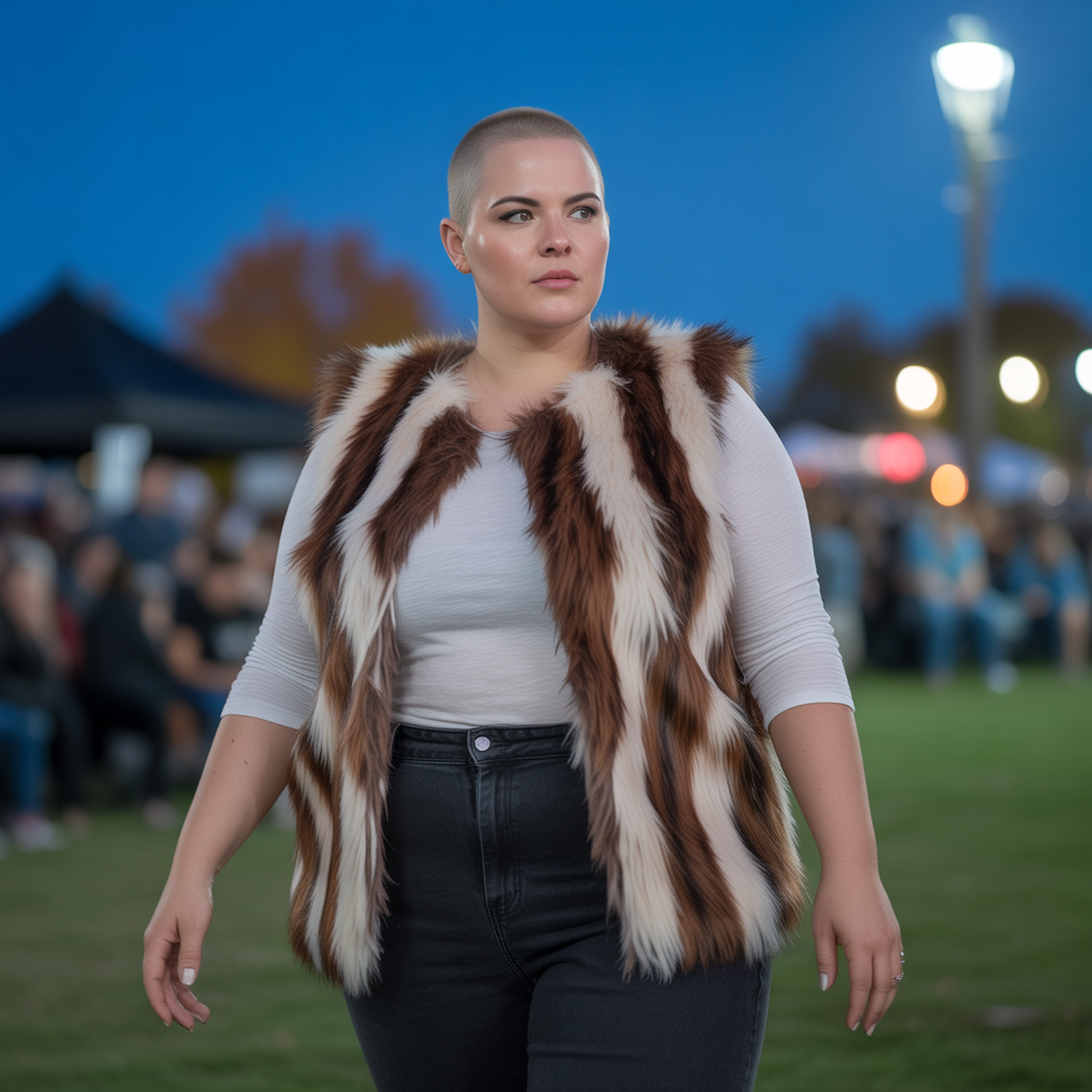 Faux fur vest with long sleeve tee