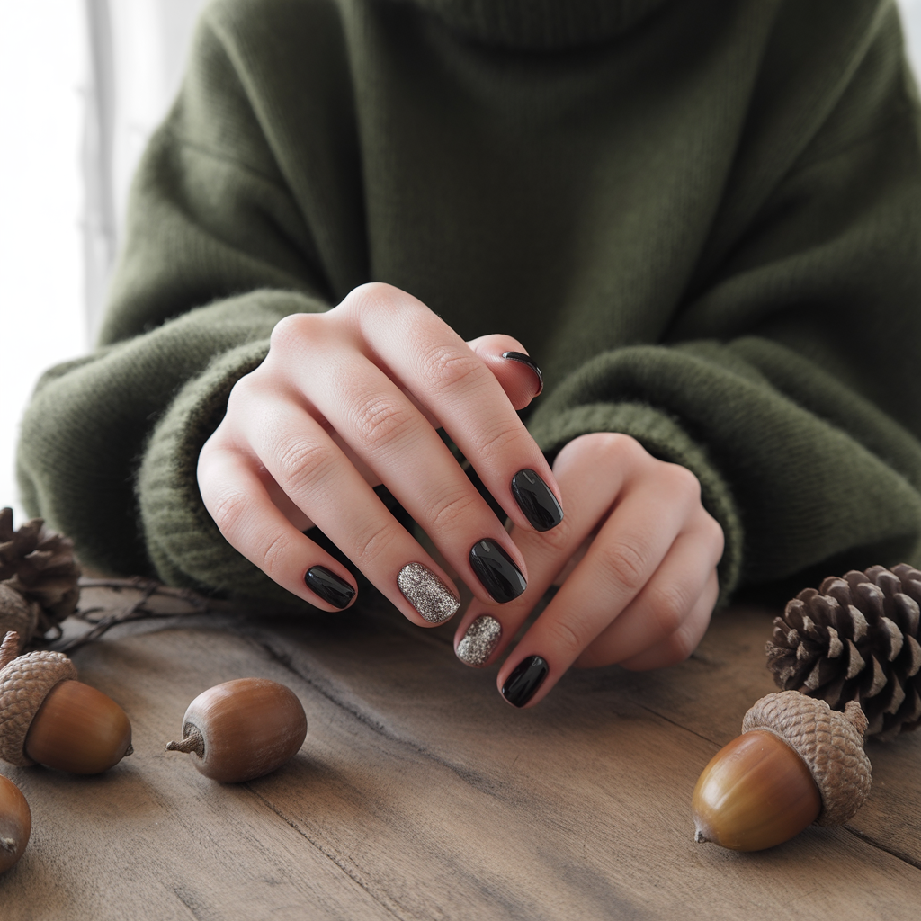 25 Trendy Dark Fall Nails Ideas You’ll Love This Autumn 17 Glitter Accents