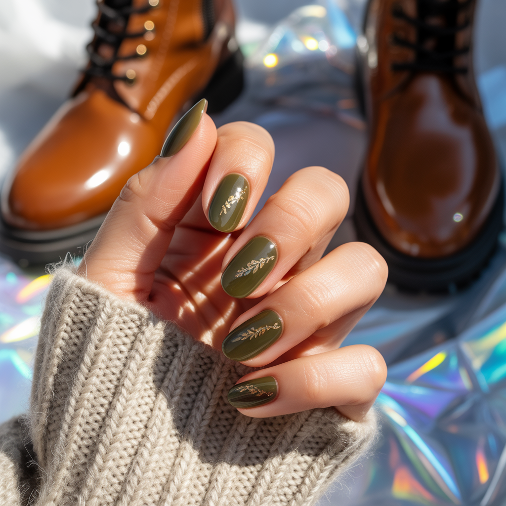 25 Best Cute Nails for Fall You’ll Want This Season 8 Glossy Olive Green
