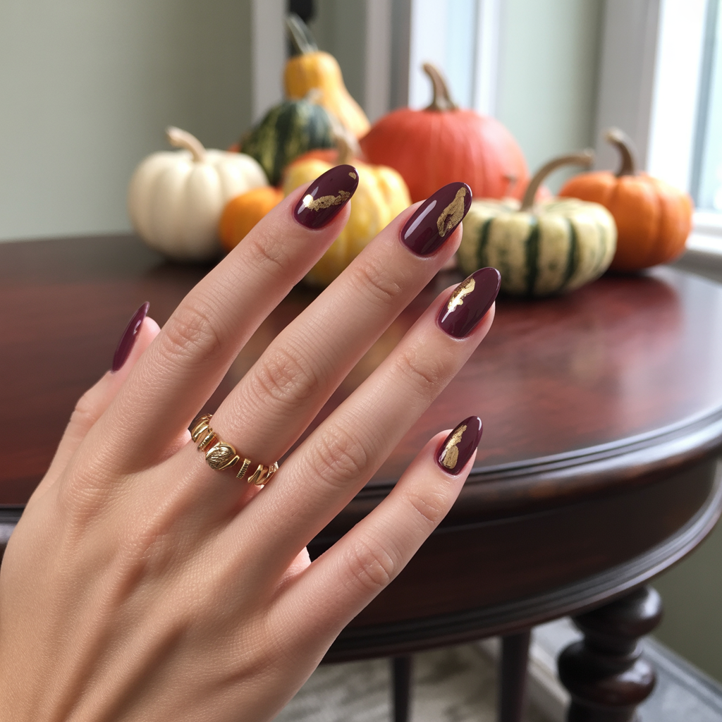 22 Best November Nails Fall Designs You’ll Love 9 Gold Foil Accents