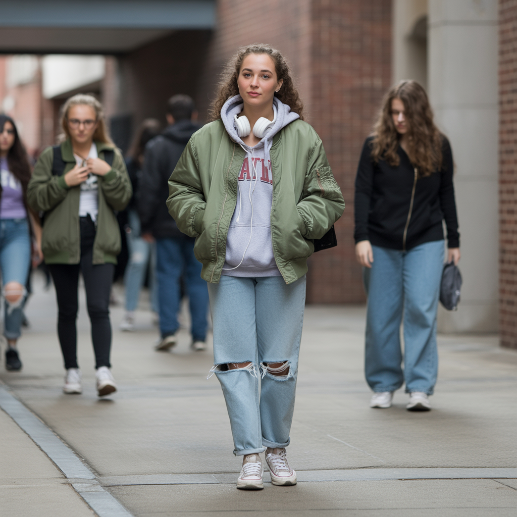 Stylish Fall Outfit Ideas for College Students to Try 17 Hoodies under bomber jackets
