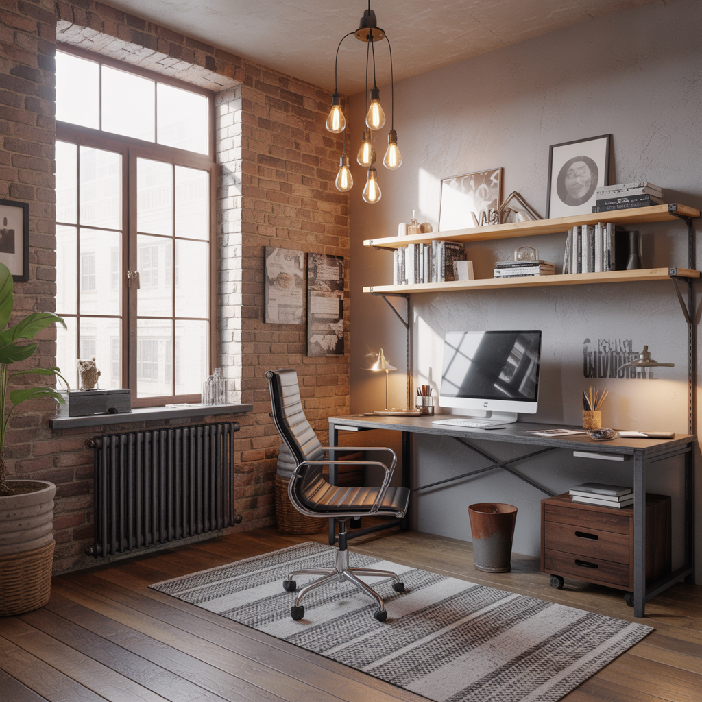 25 Inspiring Living Room Office Ideas for Stylish Workspaces 14 Industrial Style Setup