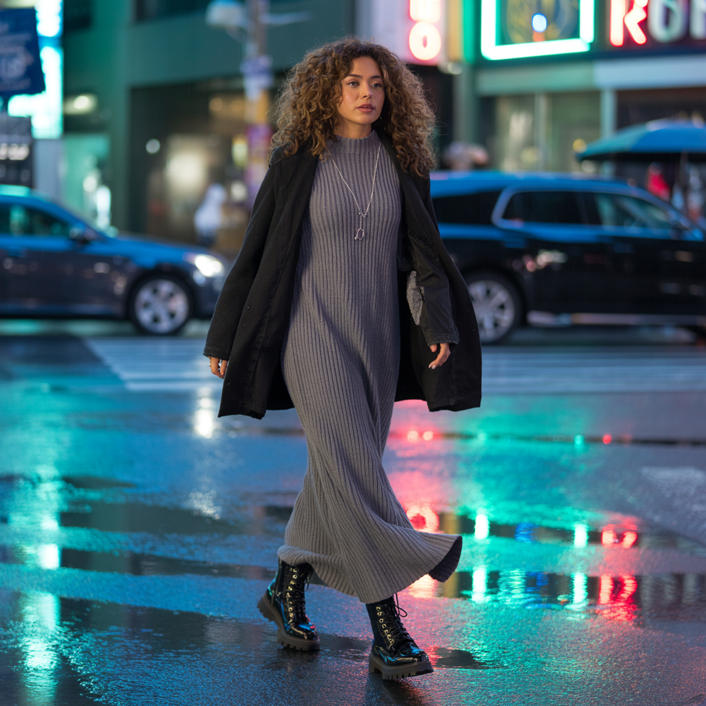20 Chic and Comfortable Ideas About Fall Outfits for Women 18 Knit Maxi Dress with Boots