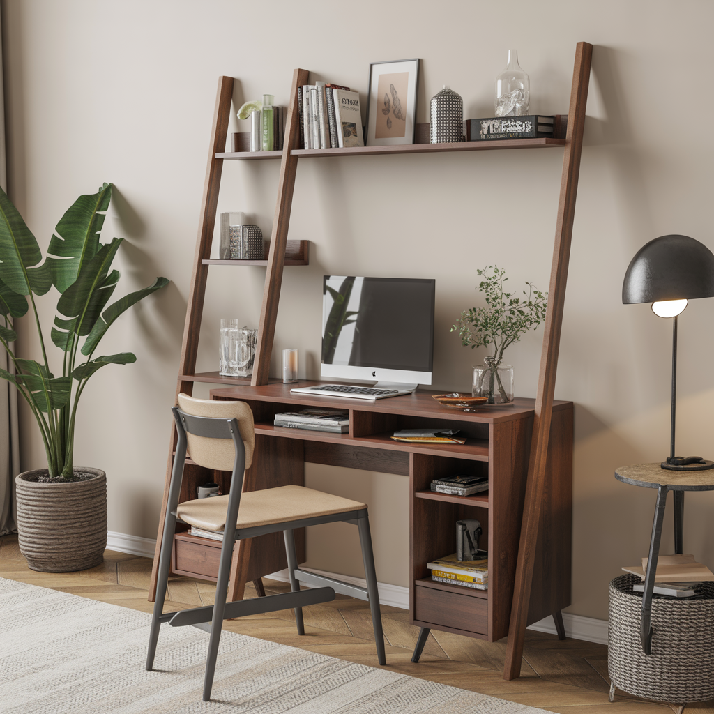 25 Inspiring Living Room Office Ideas for Stylish Workspaces 19 Ladder Desk Setup