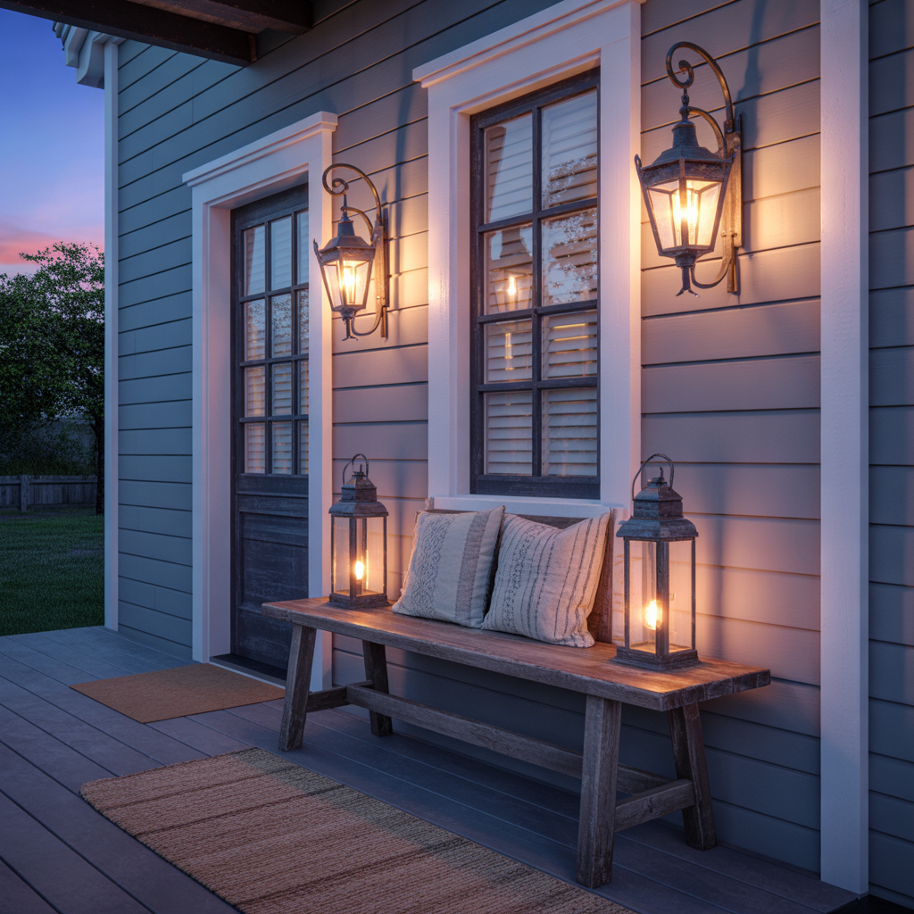 25 Stunning Farmhouse Entryway Bench Decor Ideas You’ll Love 21 Layered Lighting for Warmth