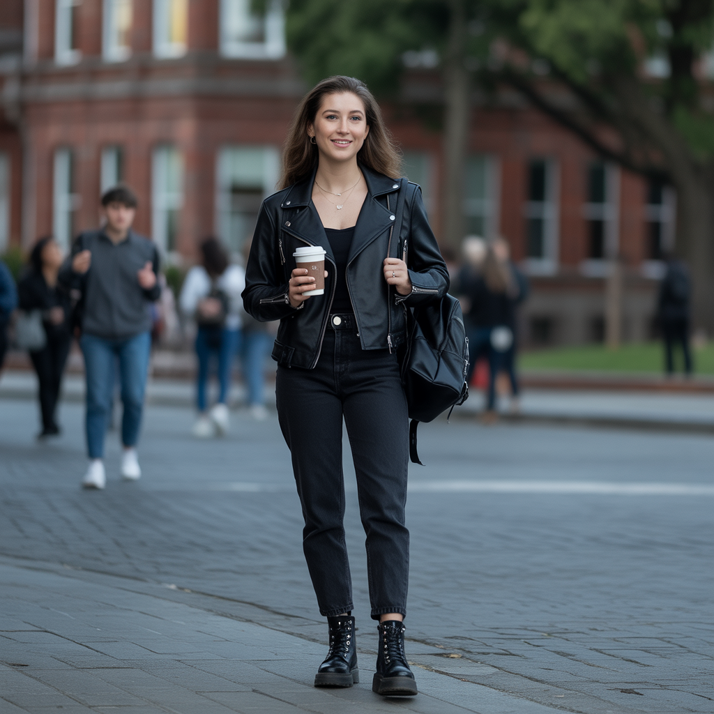 Stylish Fall Outfit Ideas for College Students to Try 10 Leather jackets with all-black outfits