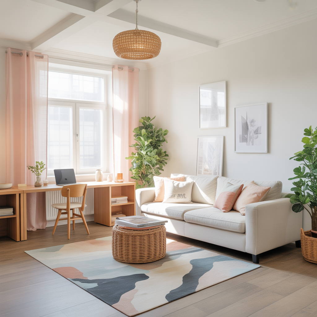 25 Inspiring Living Room Office Ideas for Stylish Workspaces 21 Light and Bright Palette