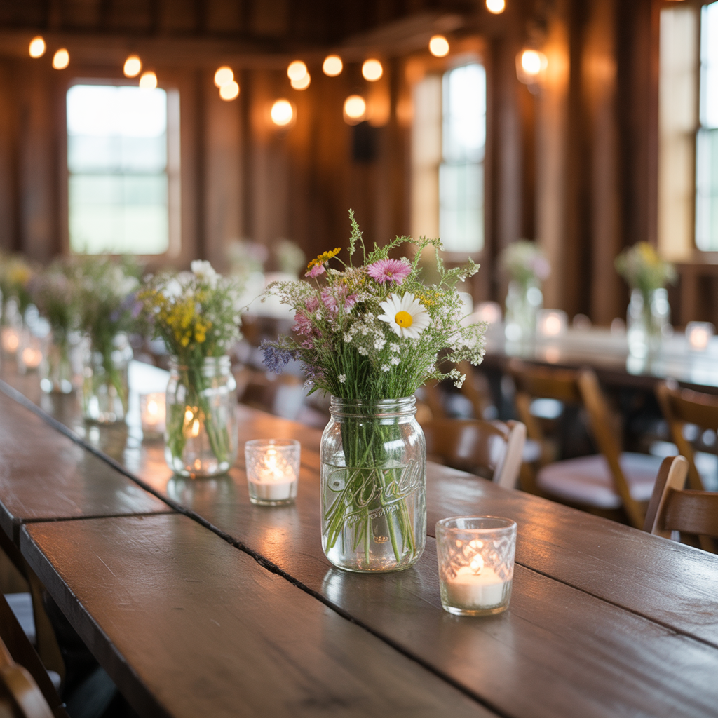 20 Stunning Barn Wedding Ideas for a Rustic Celebration 2 Mason Jar Centerpieces