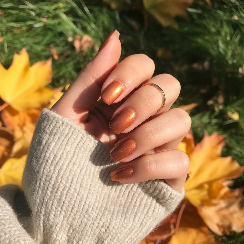 22 Best November Nails Fall Designs You’ll Love 2 Copper Metallic Nails