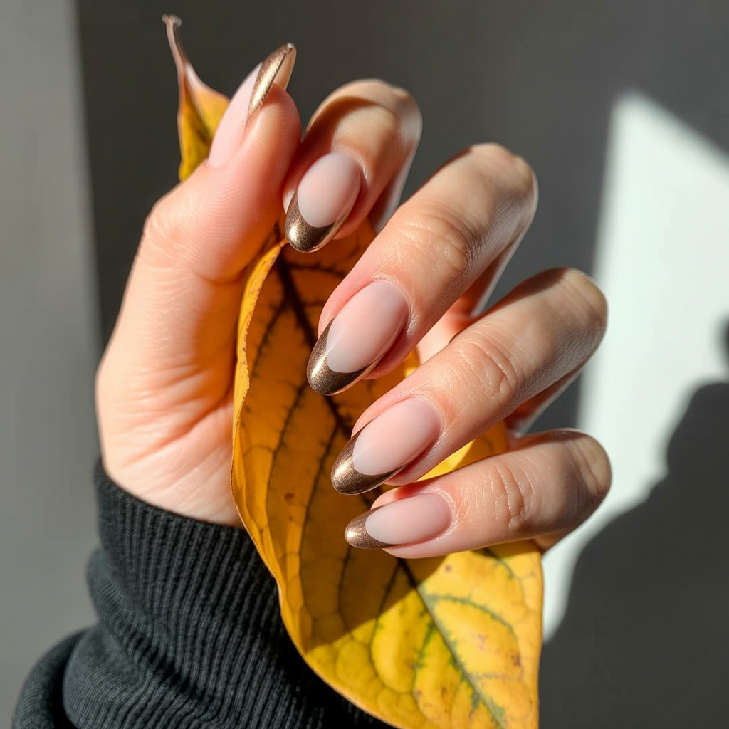 22 Best November Nails Fall Designs You’ll Love 19 Metallic Bronze Tips