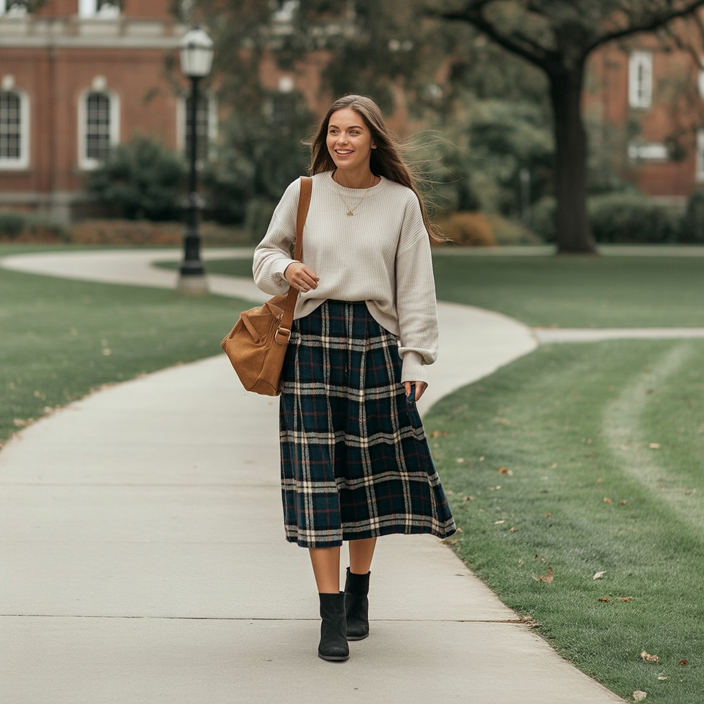 Stylish Fall Outfit Ideas for College Students to Try 15 Midi skirts with boots