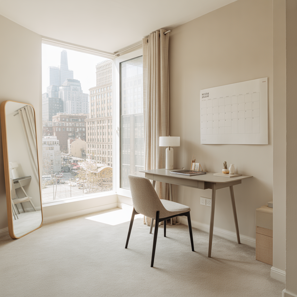 25 Inspiring Living Room Office Ideas for Stylish Workspaces 1 Minimalist Desk Setup