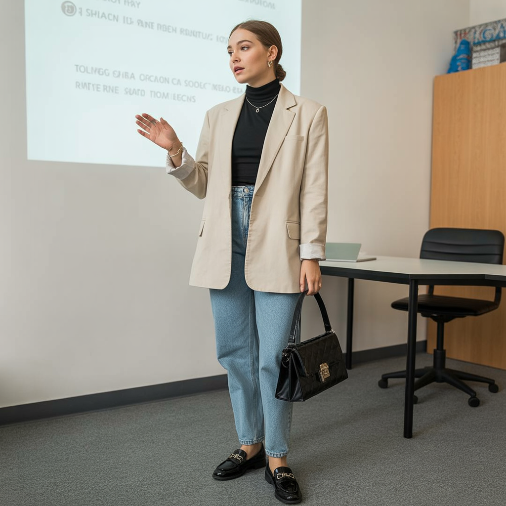Stylish Fall Outfit Ideas for College Students to Try 9 Neutral blazers with jeans