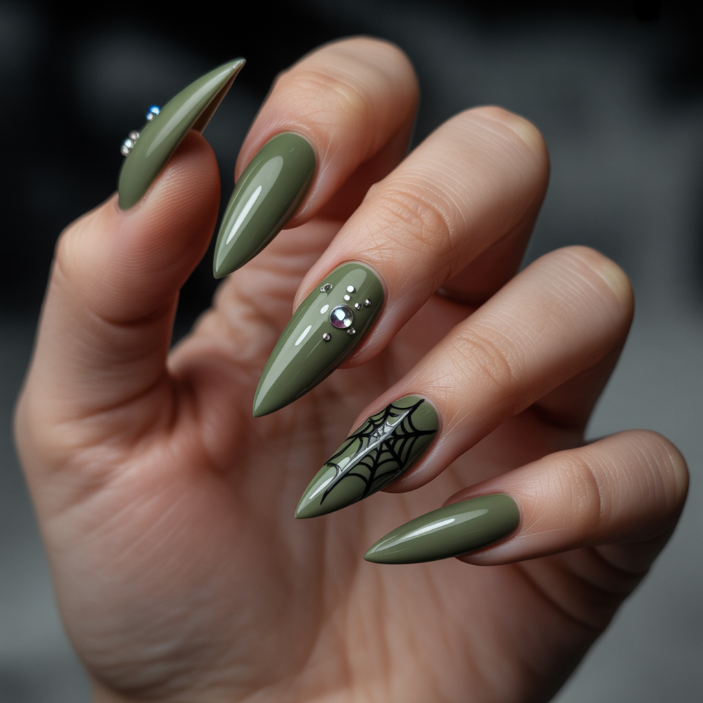 Olive Green Acrylic Nails