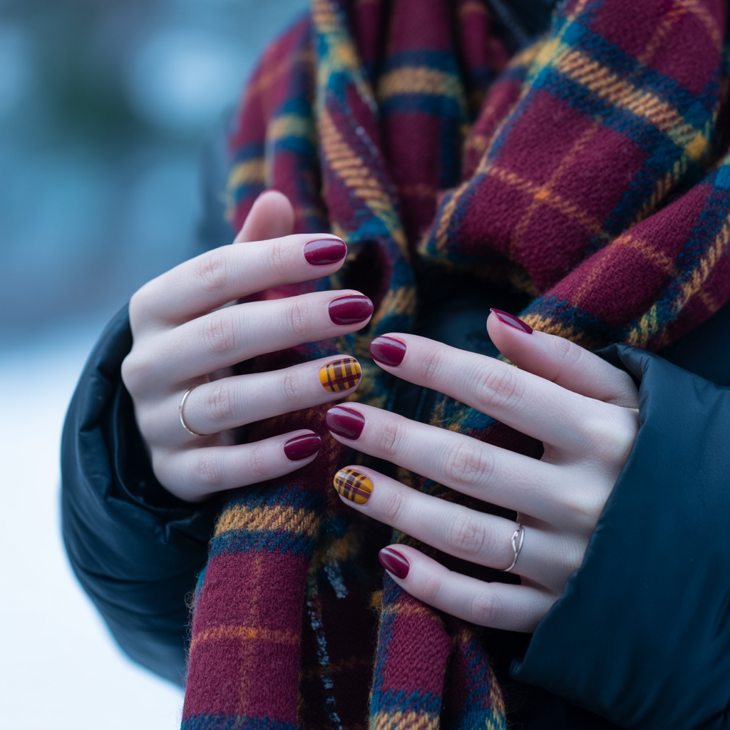 22 Best November Nails Fall Designs You’ll Love 20 Plaid Accent with Solids