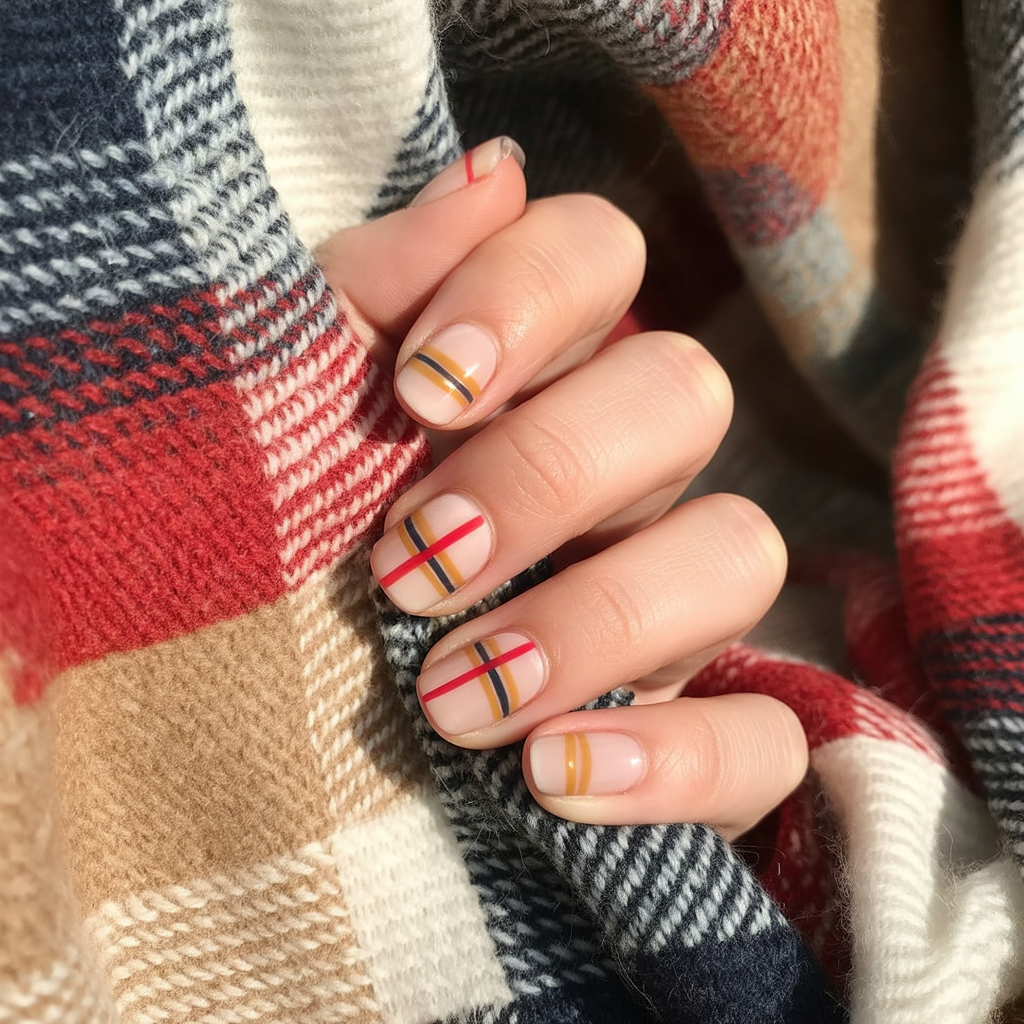 22 Best Fall Nails Trendy Designs for Autumn Vibes 11 Plaid-Inspired Nails