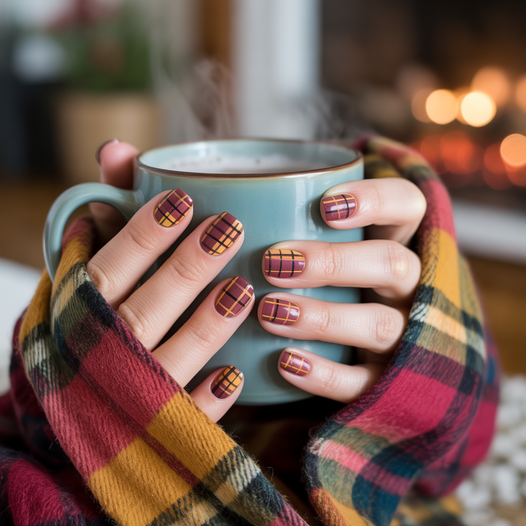 22 Best November Nails Fall Designs You’ll Love 6 Plaid Nail Art