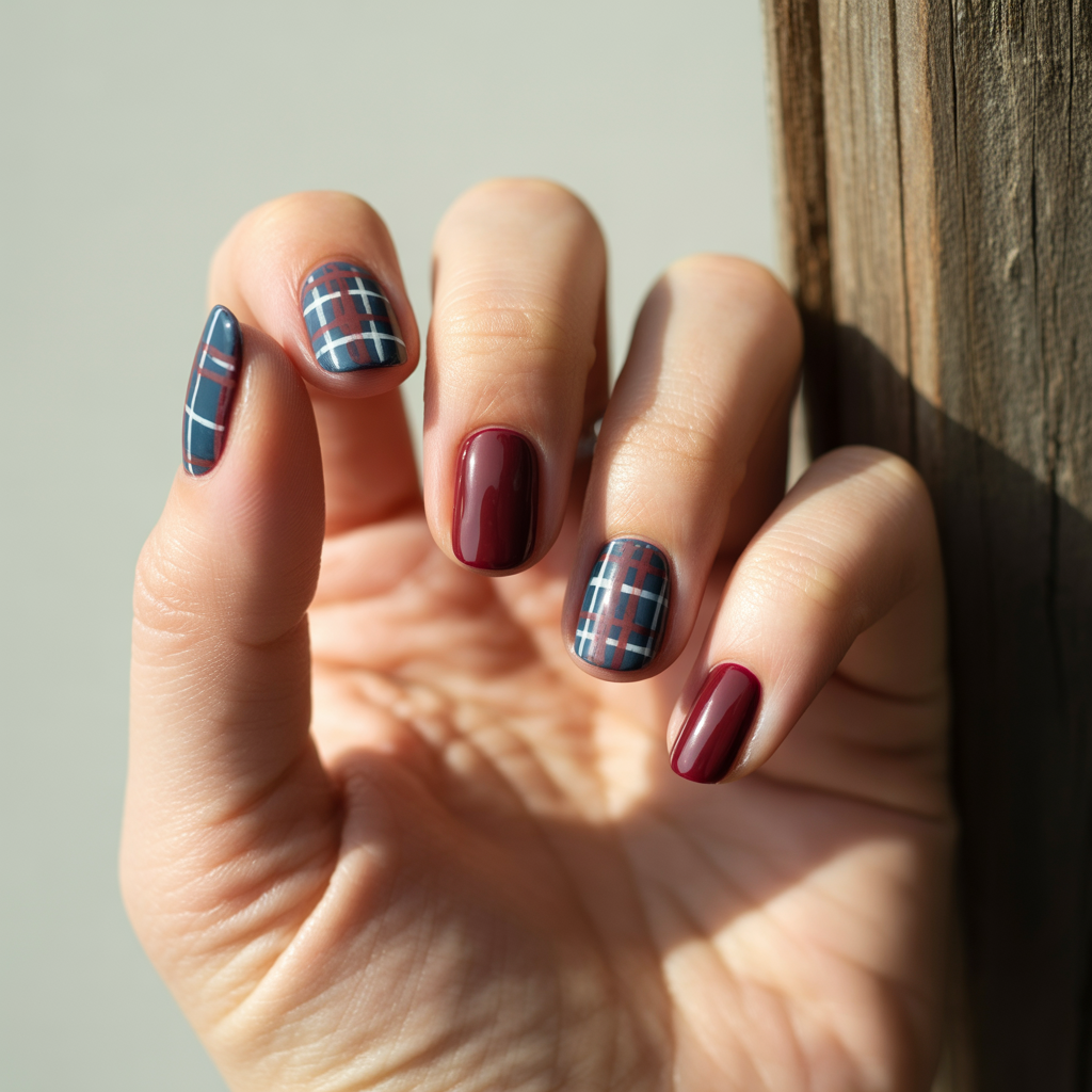 25 Trendy Dark Fall Nails Ideas You’ll Love This Autumn 14 Plaid Nail Art