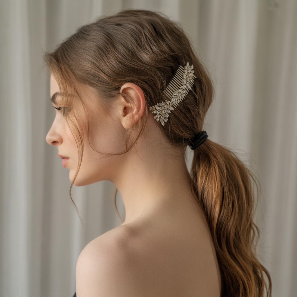 25 Stunning Christmas Hairstyles to Shine This Holiday 23 Ponytail with Jeweled Comb