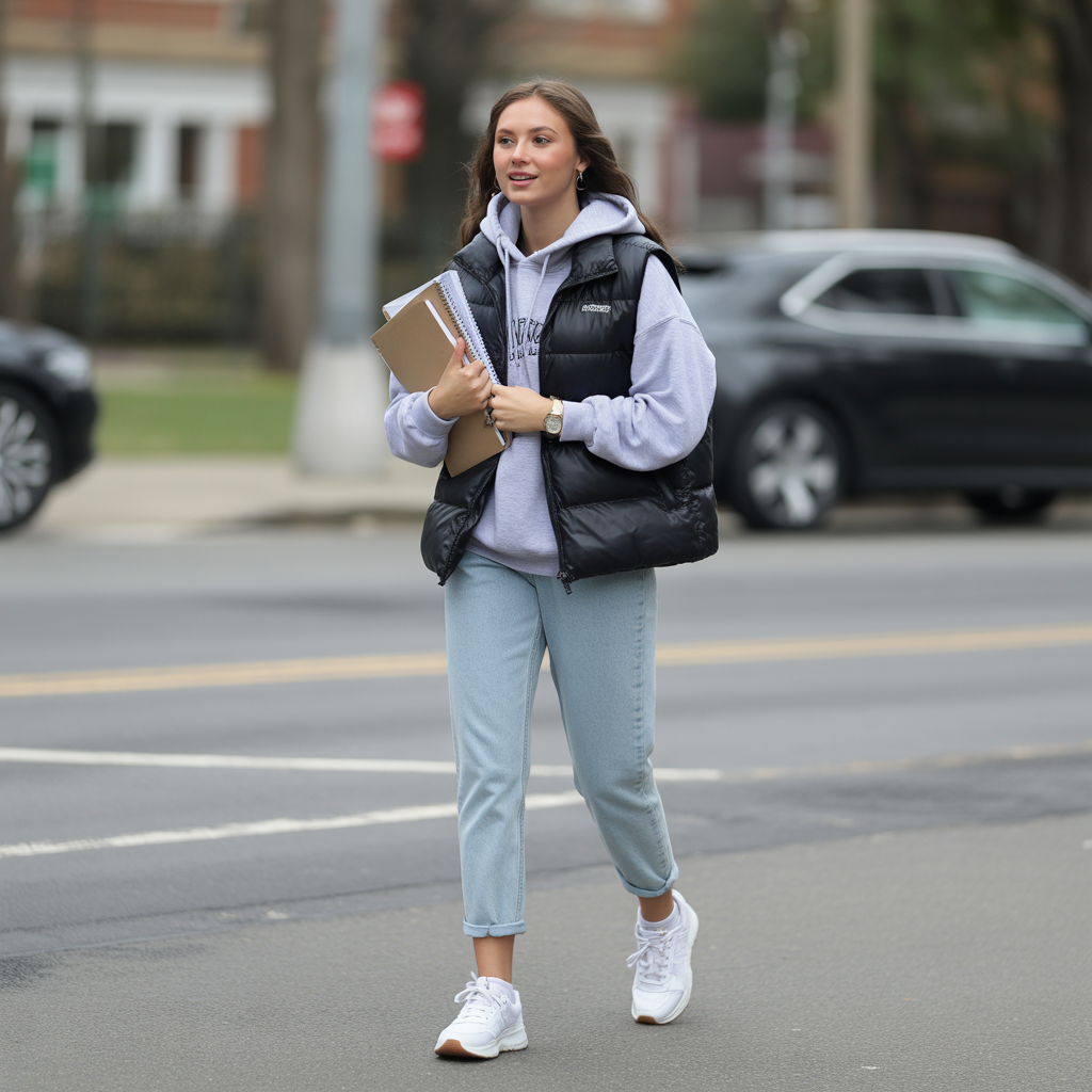 Stylish Fall Outfit Ideas for College Students to Try 14 Puffer vests with casual fits
