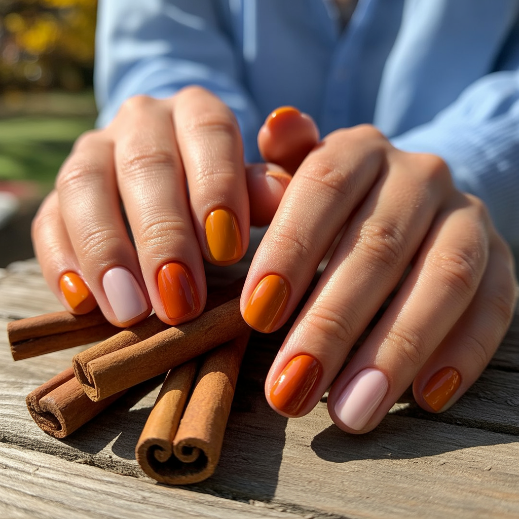 22 Best Fall Nails Trendy Designs for Autumn Vibes 9 Pumpkin Spice Shades