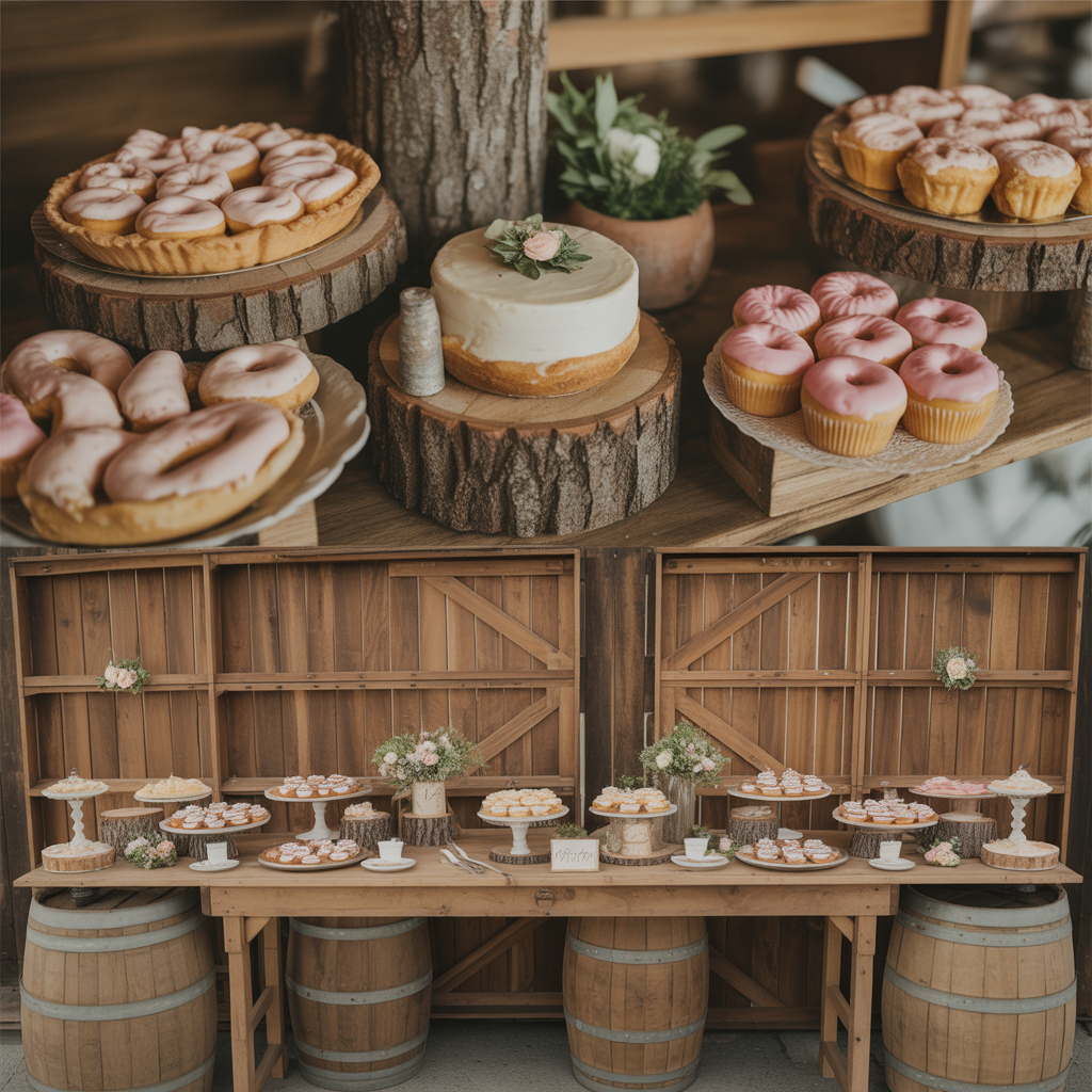 20 Stunning Barn Wedding Ideas for a Rustic Celebration 19 Rustic Dessert Displays
