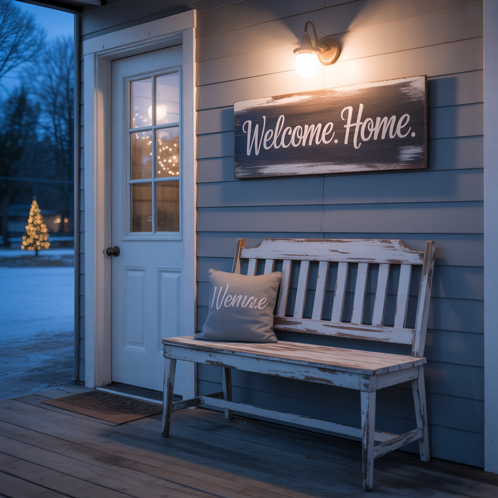 25 Stunning Farmhouse Entryway Bench Decor Ideas You’ll Love 4 Rustic Wooden Signs Above the Bench