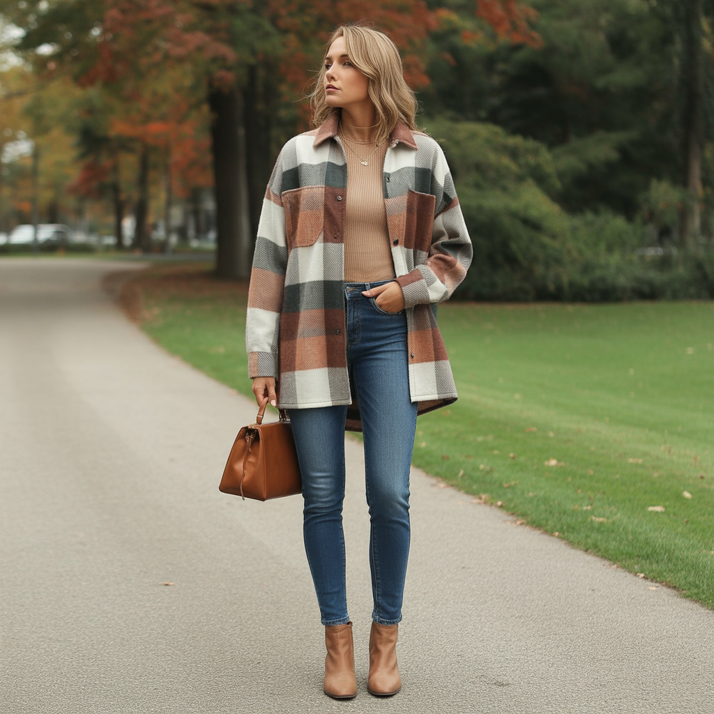25 Trendy Ideas About Early Fall Outfits for Every Occasion 6 Shacket with Skinny Jeans