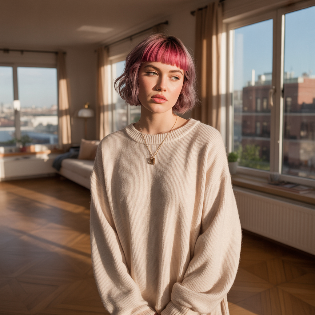 Short Wolf Cut with Colored Curtain Bangs