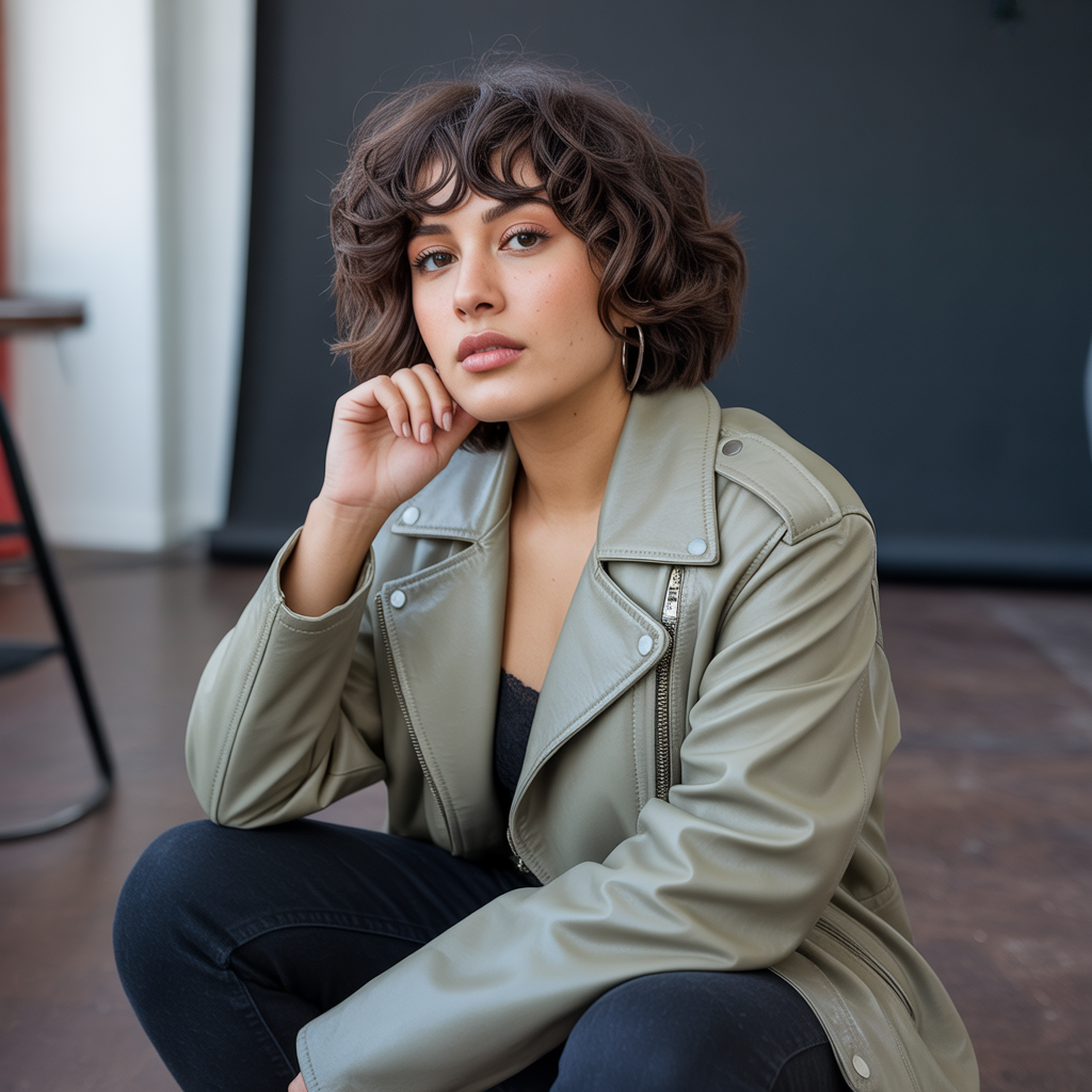 Short Wolf Cut with Curly Curtain Bangs