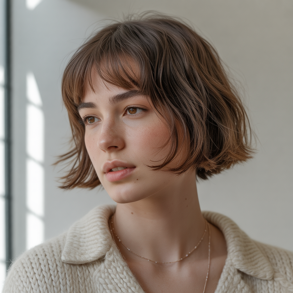 Short Wolf Cut with Curtain Bangs for Fine Hair