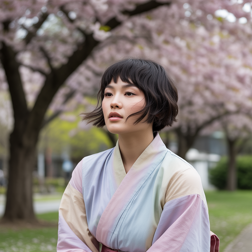 Short Wolf Cut with Layered Curtain Bangs